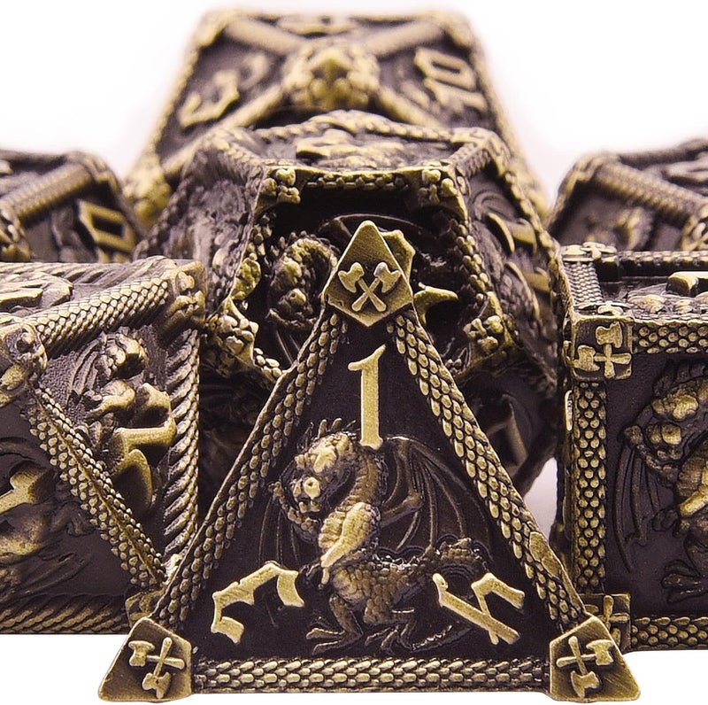 AUSTOR 7-Die Metal DND Dice Set Dungeons and Dragons Polyhedral Roll Playing Dice with Box D20 D12 D10 D% D8 D6 D4 for Pathfinder MTG RPG Board Games - Image 1